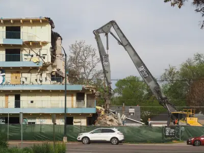 Demolition of shuttered motel at Colorado and Colfax begins