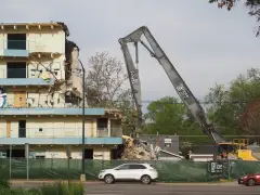 Demolition of shuttered motel at Colorado and Colfax begins